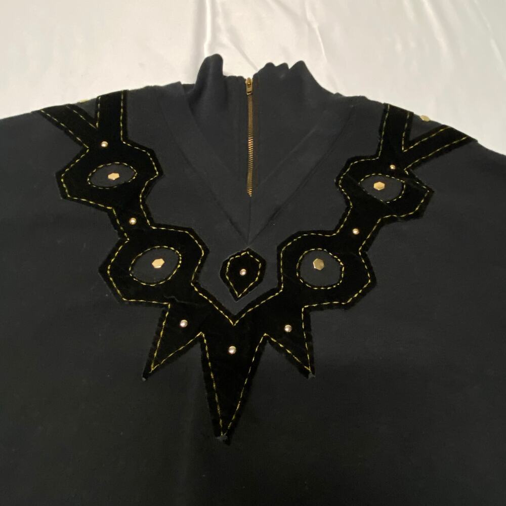 Adolfo Sport Sweat Shirt Black Faux Suede Zip V Neck Size L